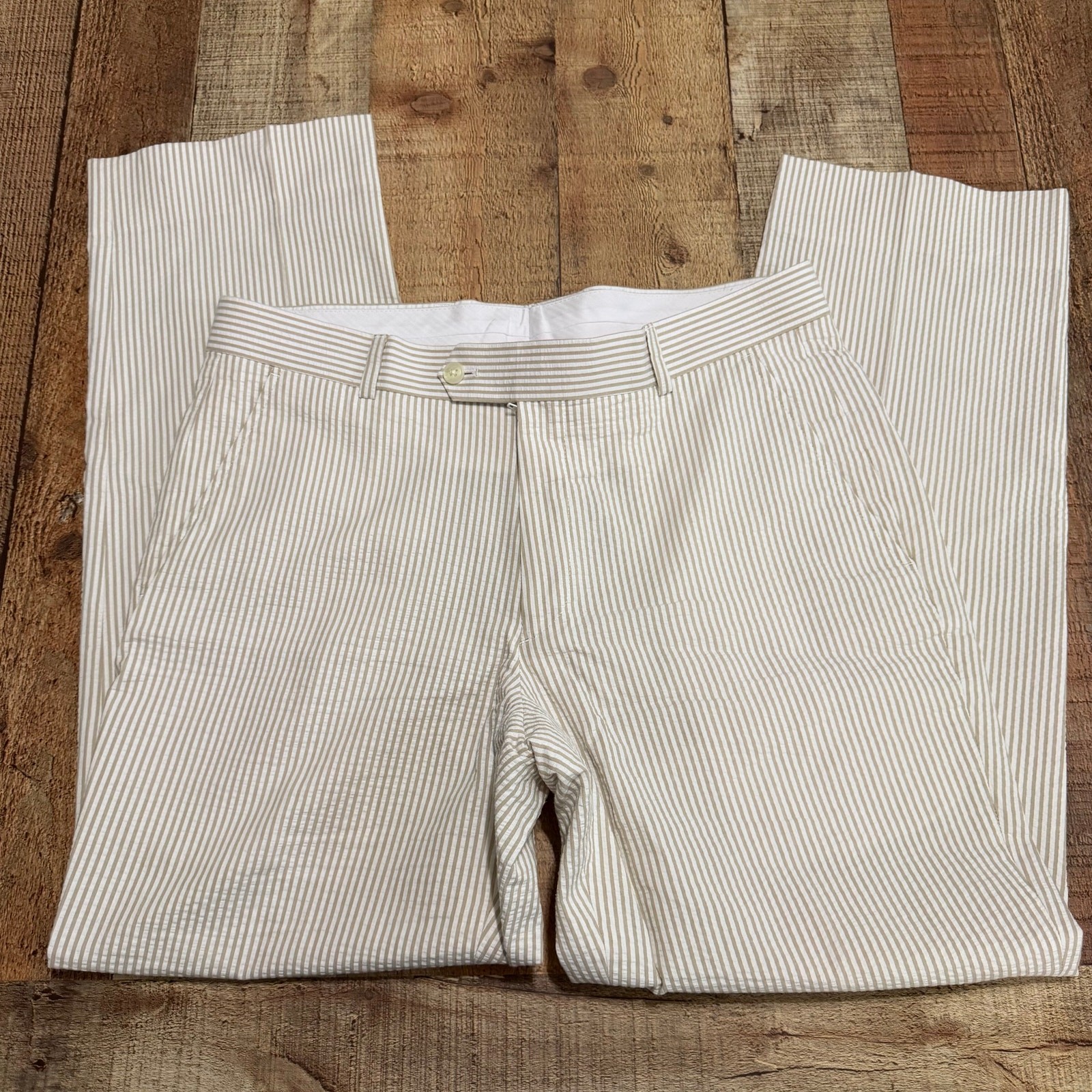 Haspel Men’s Cream White Seersucker Lightweight Pants Sz 34W 30L Preppy Classic