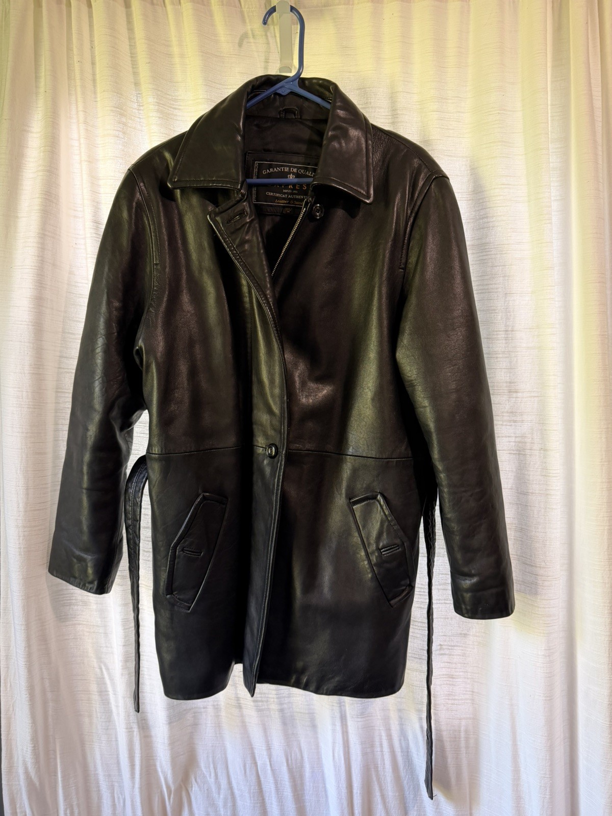 Vintage Express Black Leather Trench Coat Belted – MEDIUM – 1990s Goth Matrix
