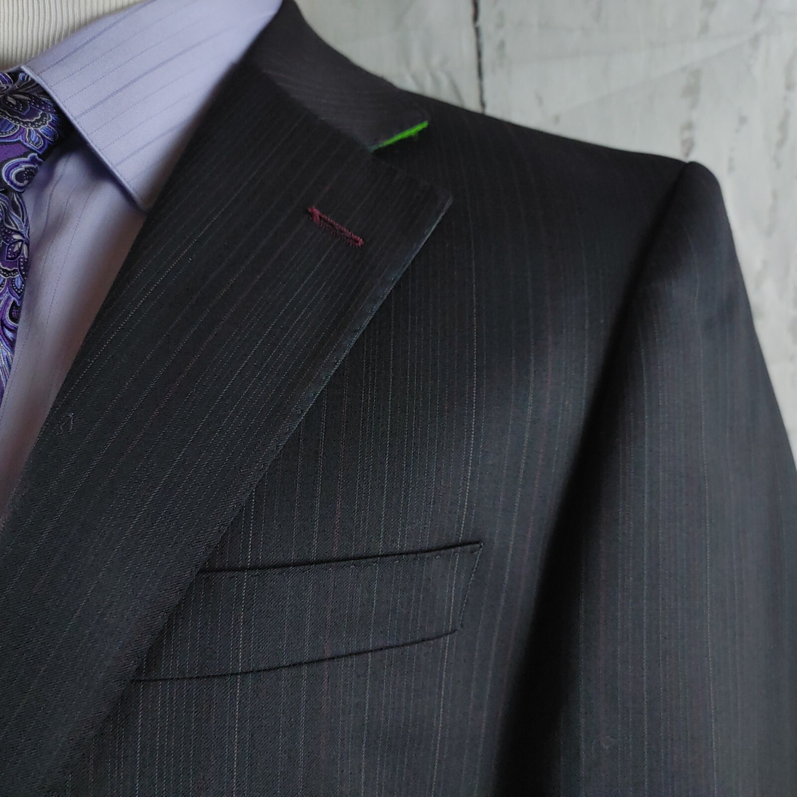 Limehaus 40R Wool 2 Button Charcoal Black Pinstripe Stitched Lapel Suit Blazer