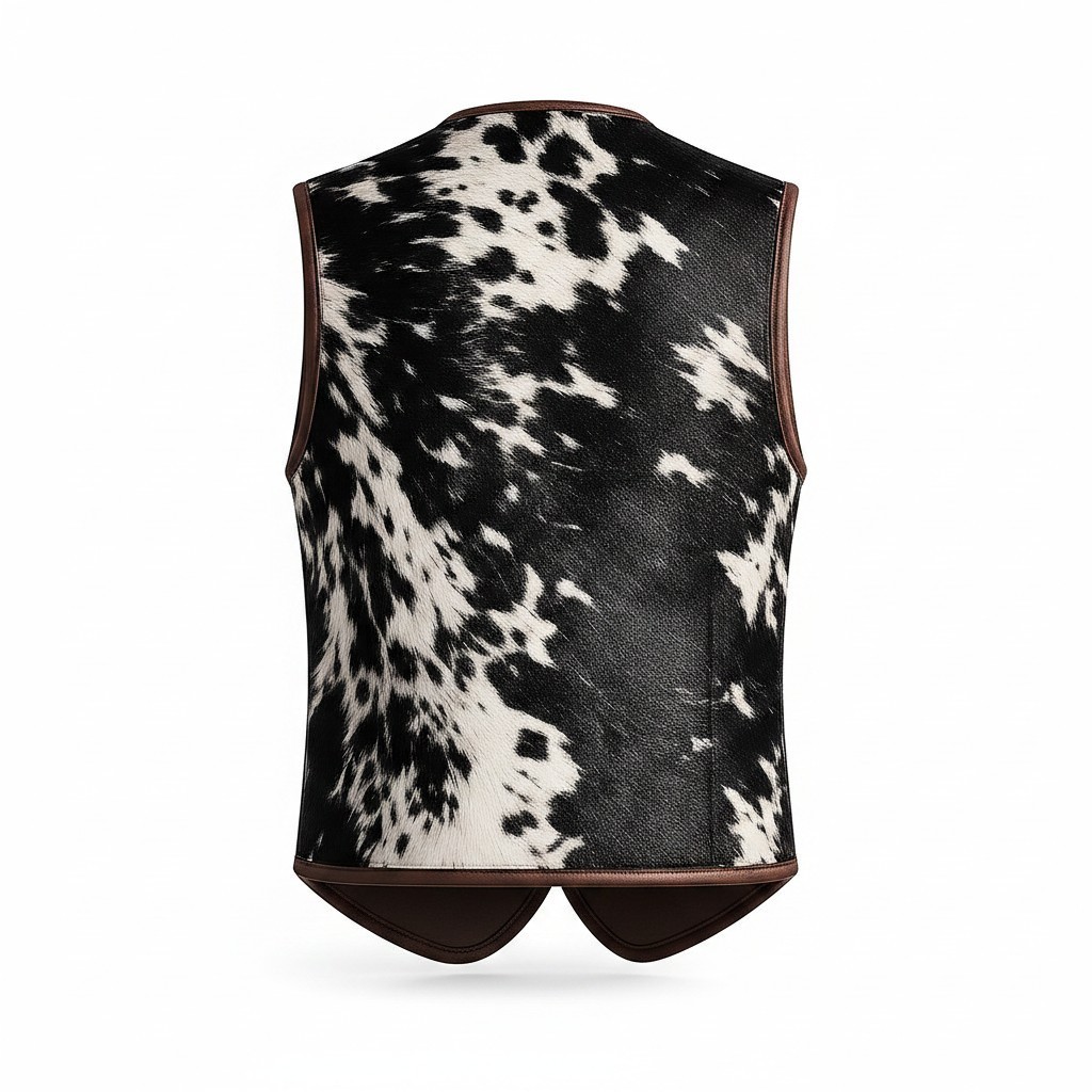 Women’s Motorcycle Cowhide Vest Real Hair-On Leather Waistcoat USA Cowgirl Black