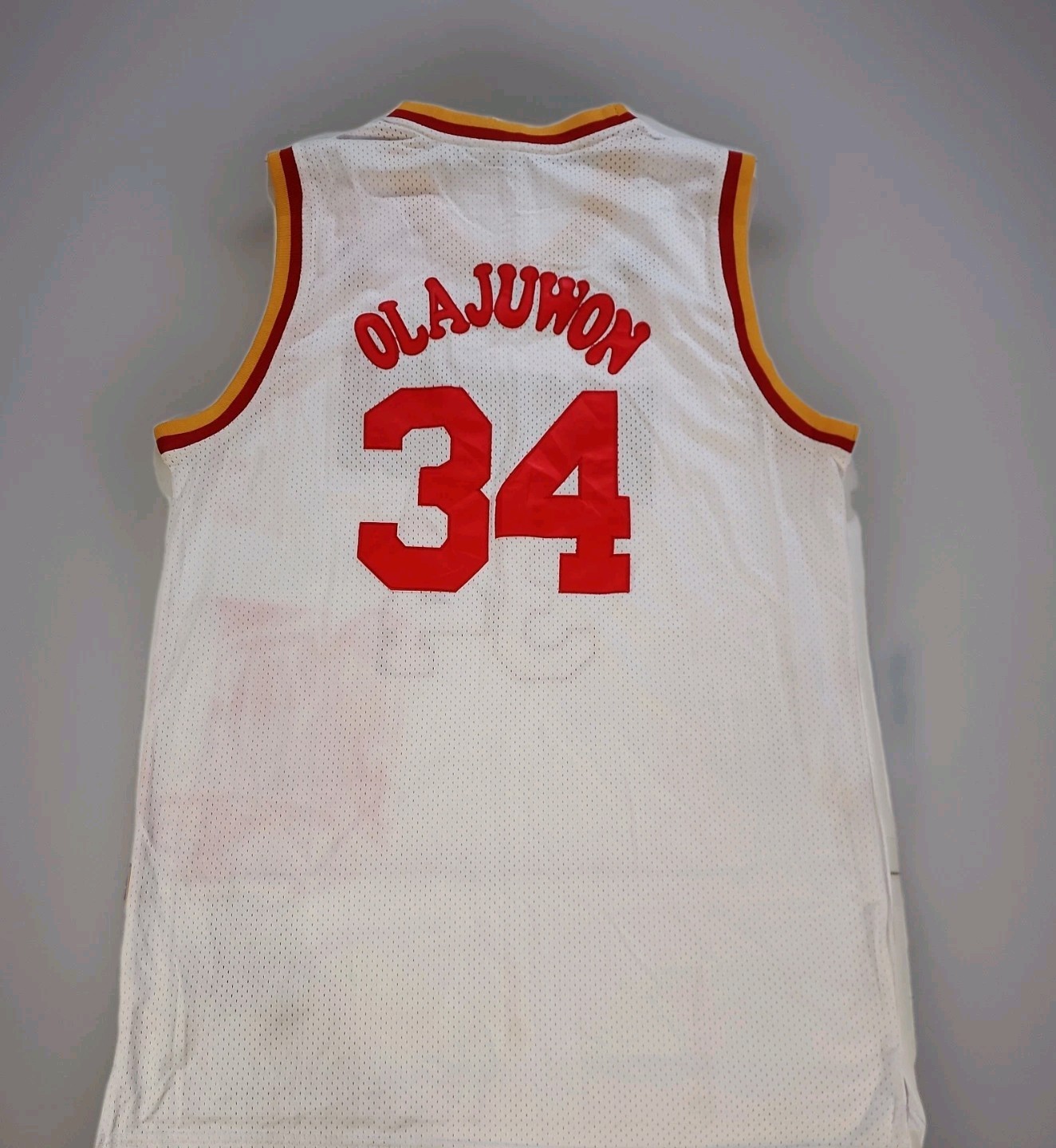 Retro Houston Rockets Hakeem Olajuwon 34 White Basketball Jersey Size XL