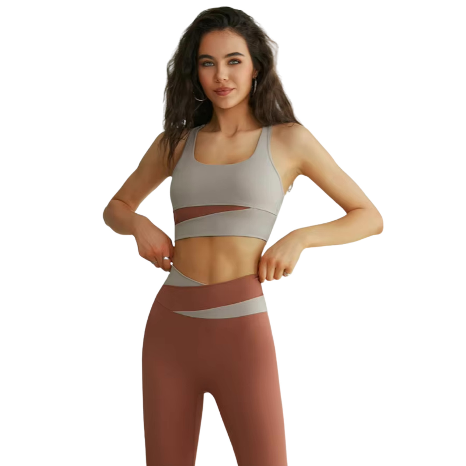 Desert Dream Two-Tone Athleisure Set Women Yoga Workout Bra Leggings Outfit