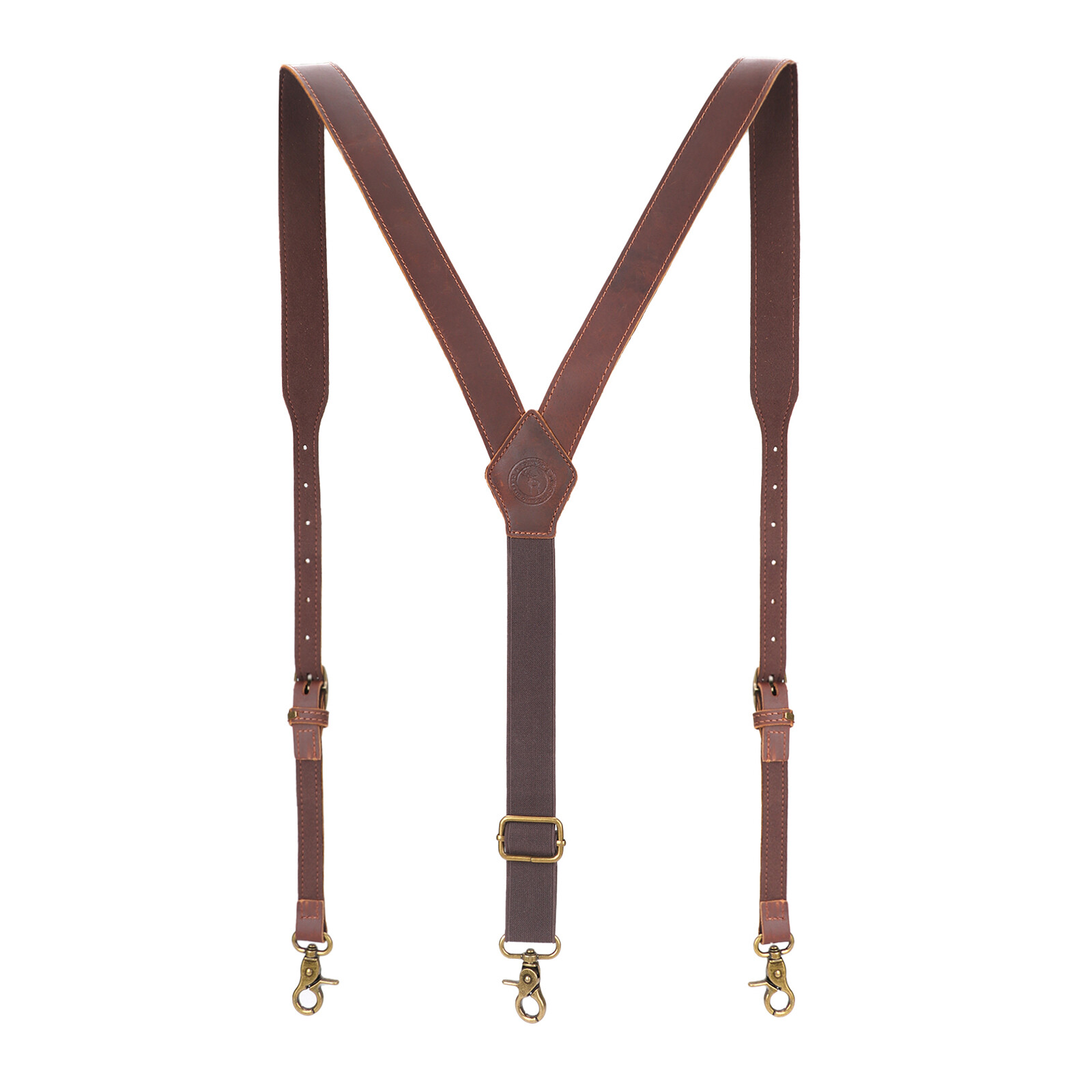 TOURBON Men’s Y-Back Suspender Pants Braces 3 Hook Adjustable Vintage Leather US