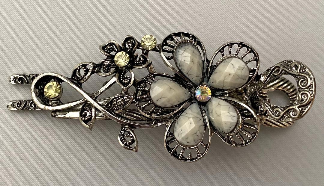 SILVERTONE METAL HAIR CLAMP CRYSTALS OPAQUE STONES SELECT COLOR FREE SHIPPING