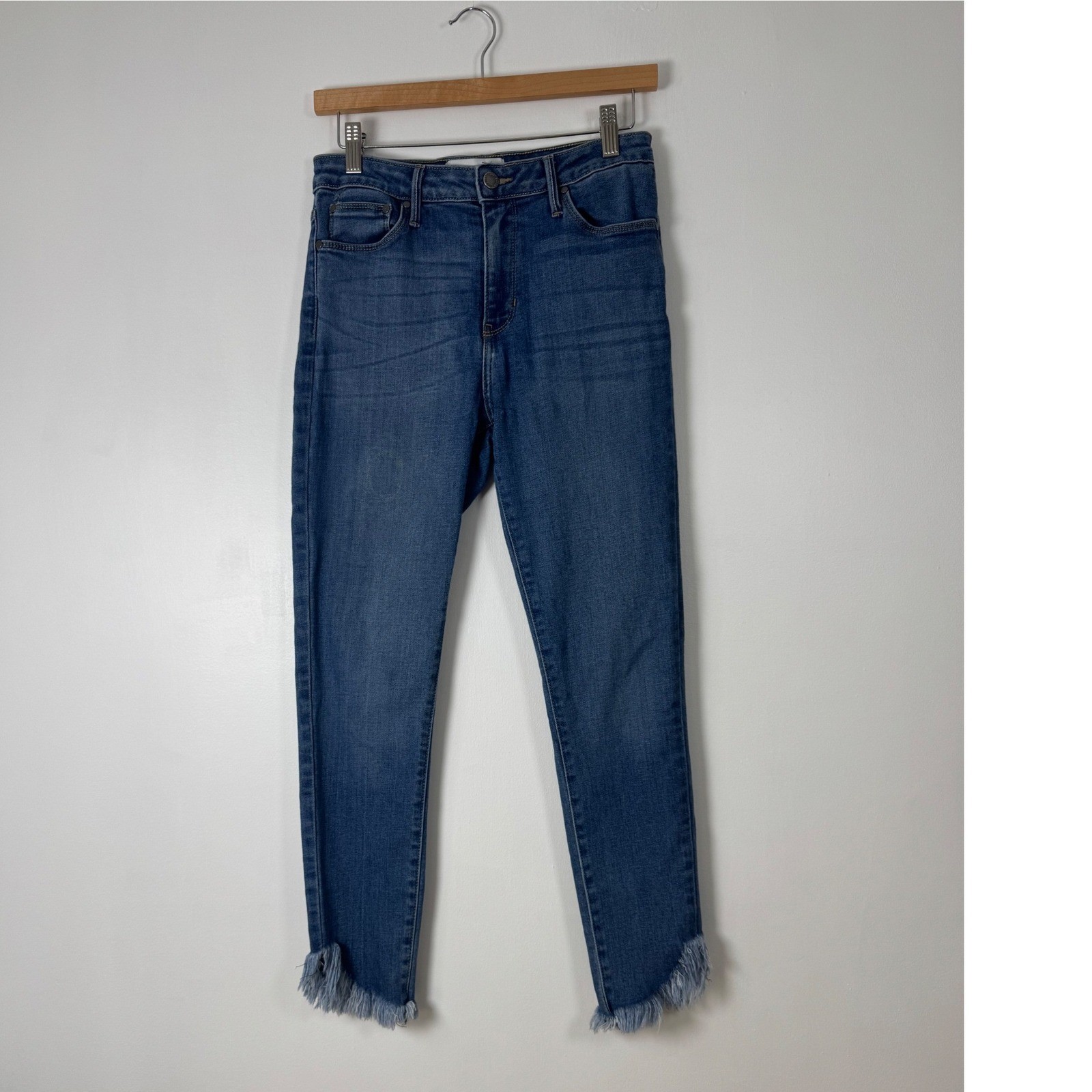 Boho Just Black Denim Womens 29 Skinny Jeans Blue Frayed Tulip Hem BP246J USA