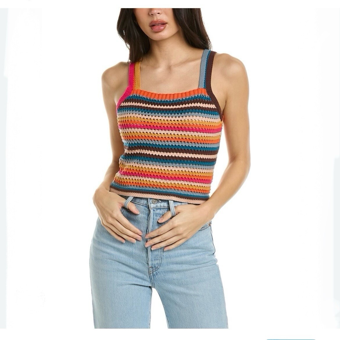 Faherty Byt Rainbow Falls Crochet Tank Top Colorful Sweater Vest Gypsy Artsy Med