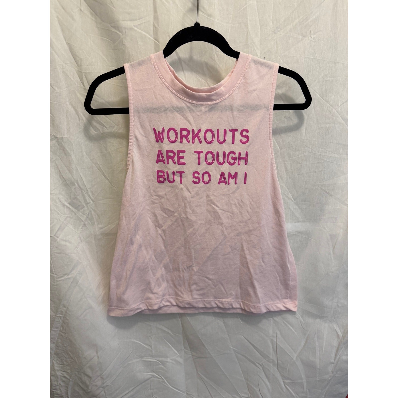 Fabletics “Workouts Are Tough But So Am I” Graphic Muscle Tank Pink Women’s XXS