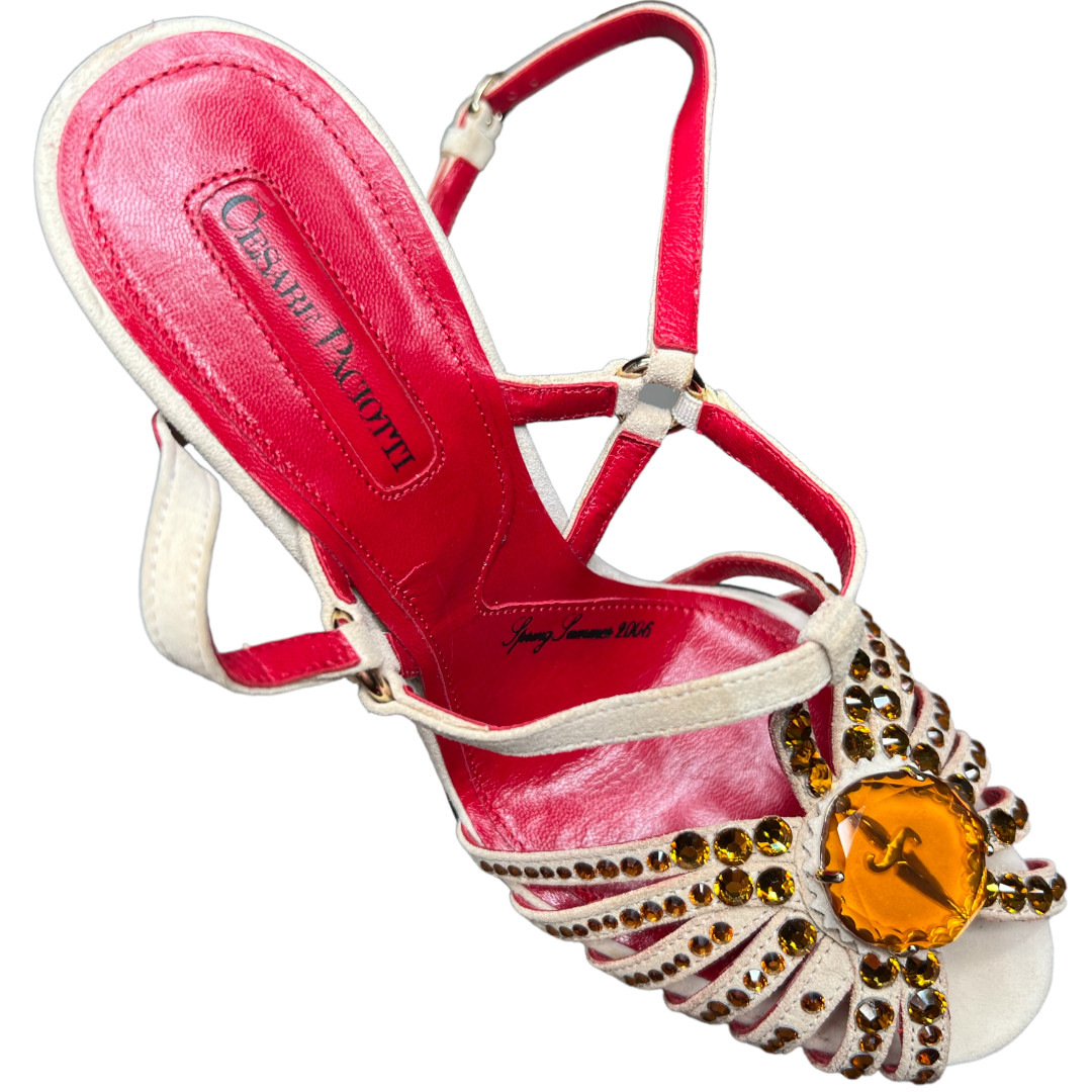 $750 CESARE PACIOTTI LUXURIOUS SUEDE VINTAGE SWAROVSKI PUMPS EU 35 Shoes