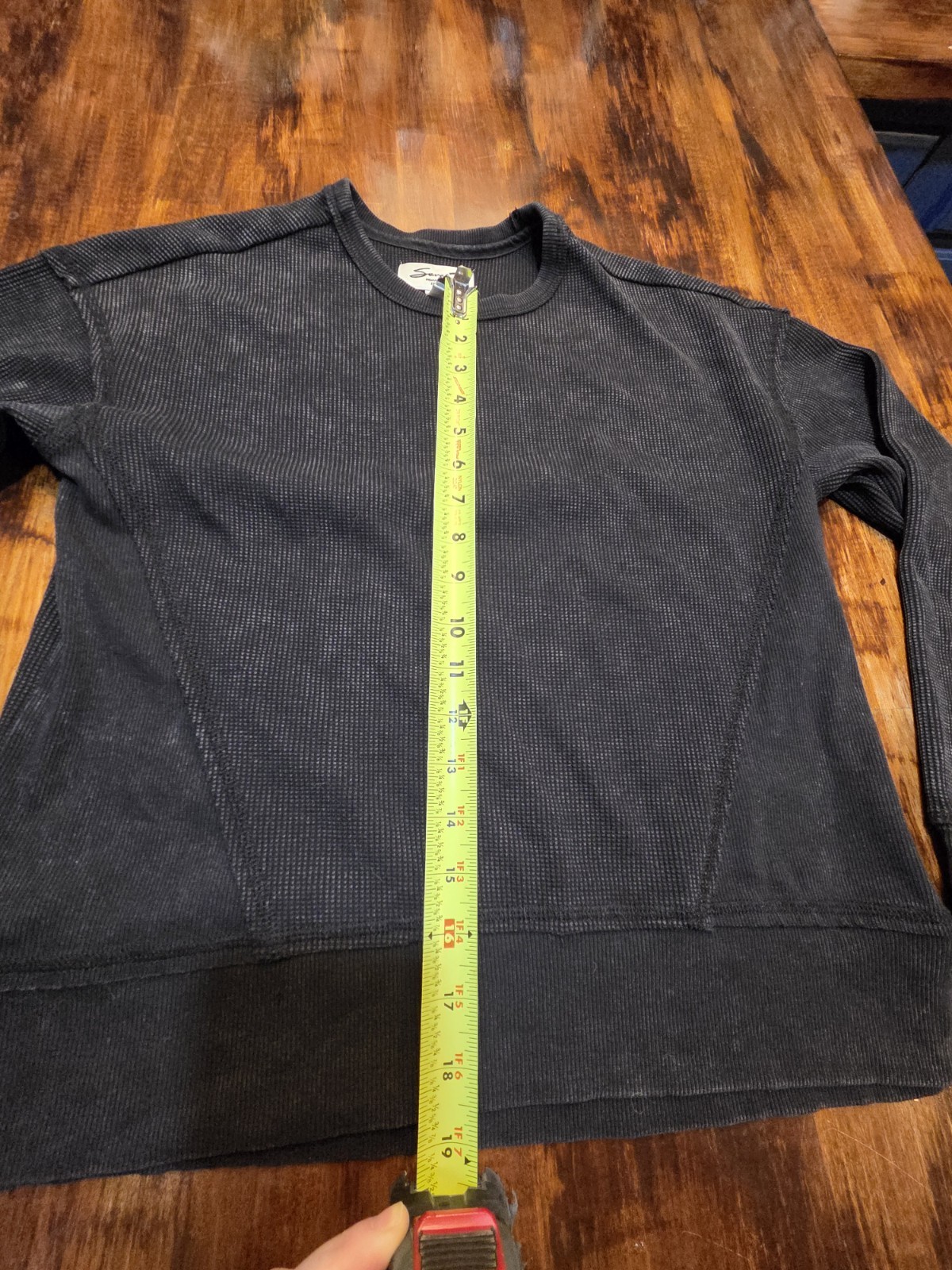 Seven7 Women’s Long Sleeve Stretch Relaxed Fit Waffle Crewneck Top black size XS