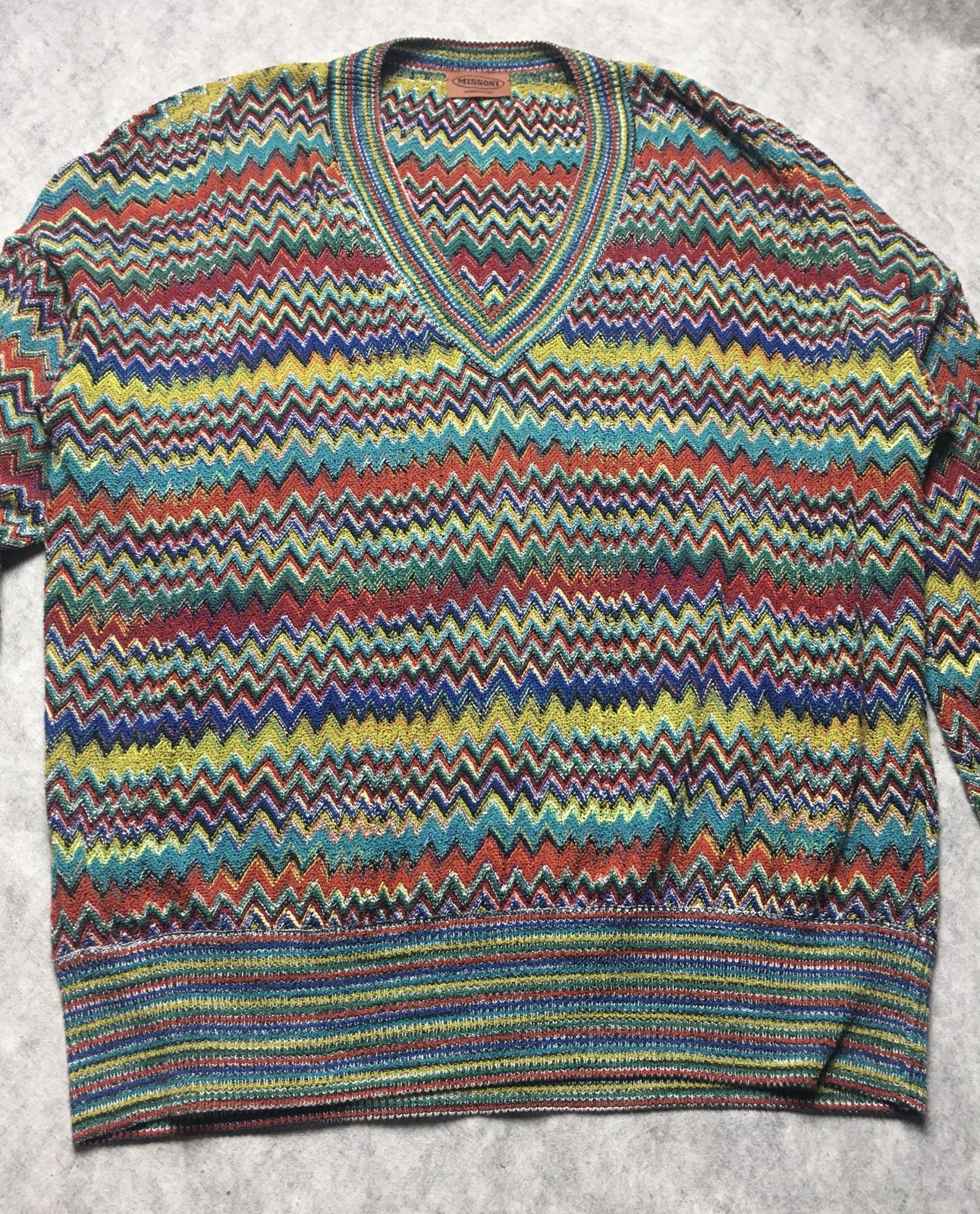 MISSONI Vintage Zig Zag Knit V-neck Sweater Size 52 IT Men XL OS