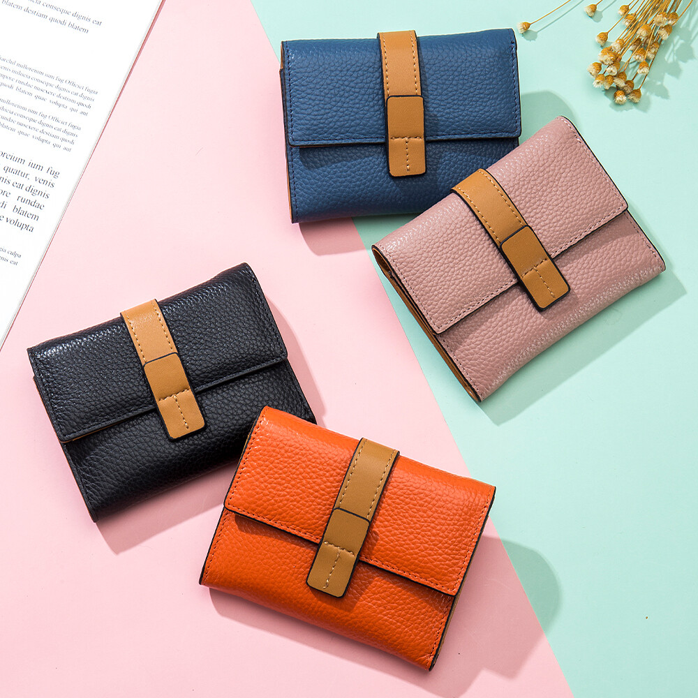 Women Trifold RFID Blocking Leather Clutch Wallet Hasp Card Holder Mini Handbag