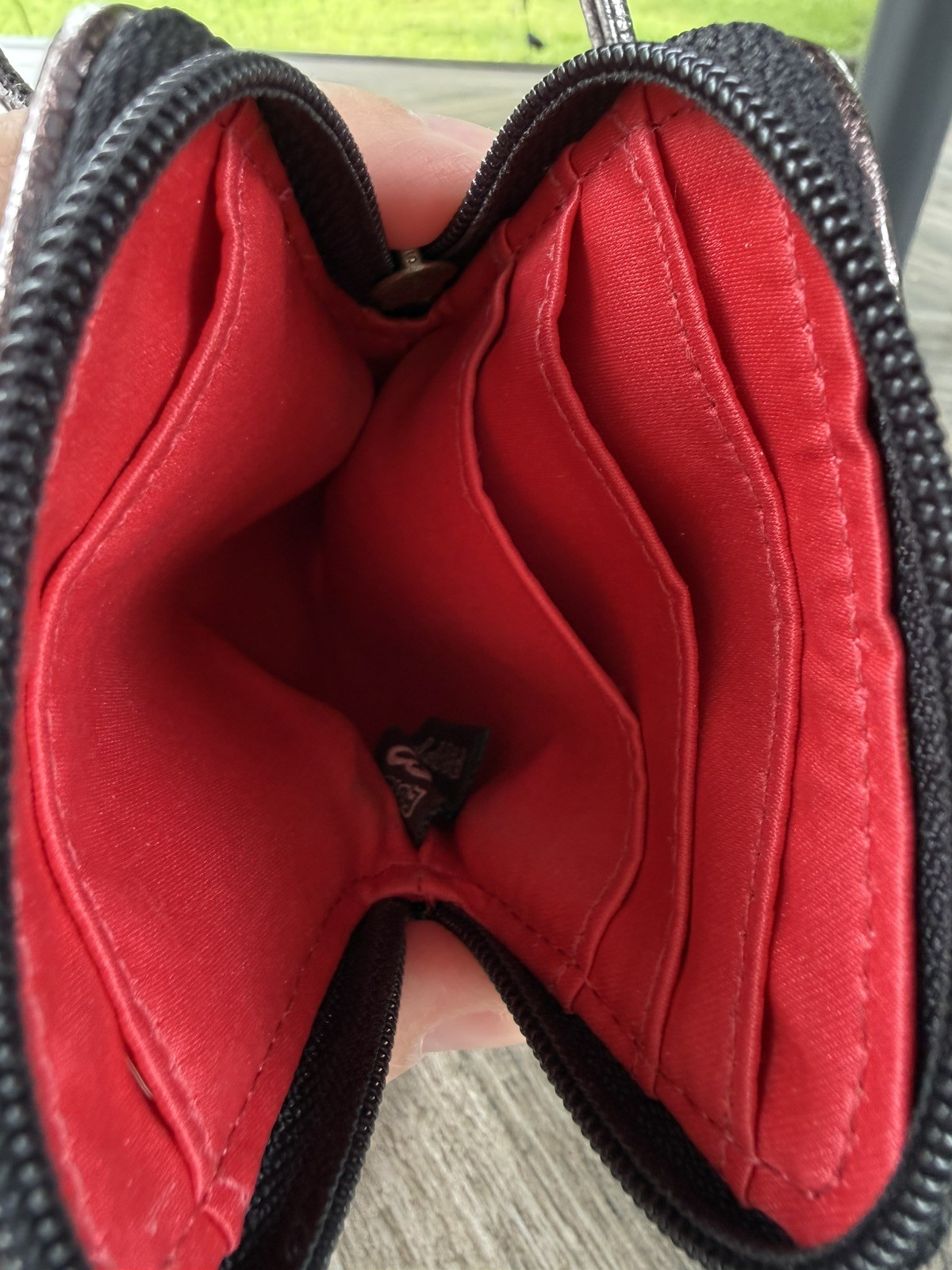 Coach Black Canvas Poppy Leather Silver Trim Credit Card Zip Wristlet