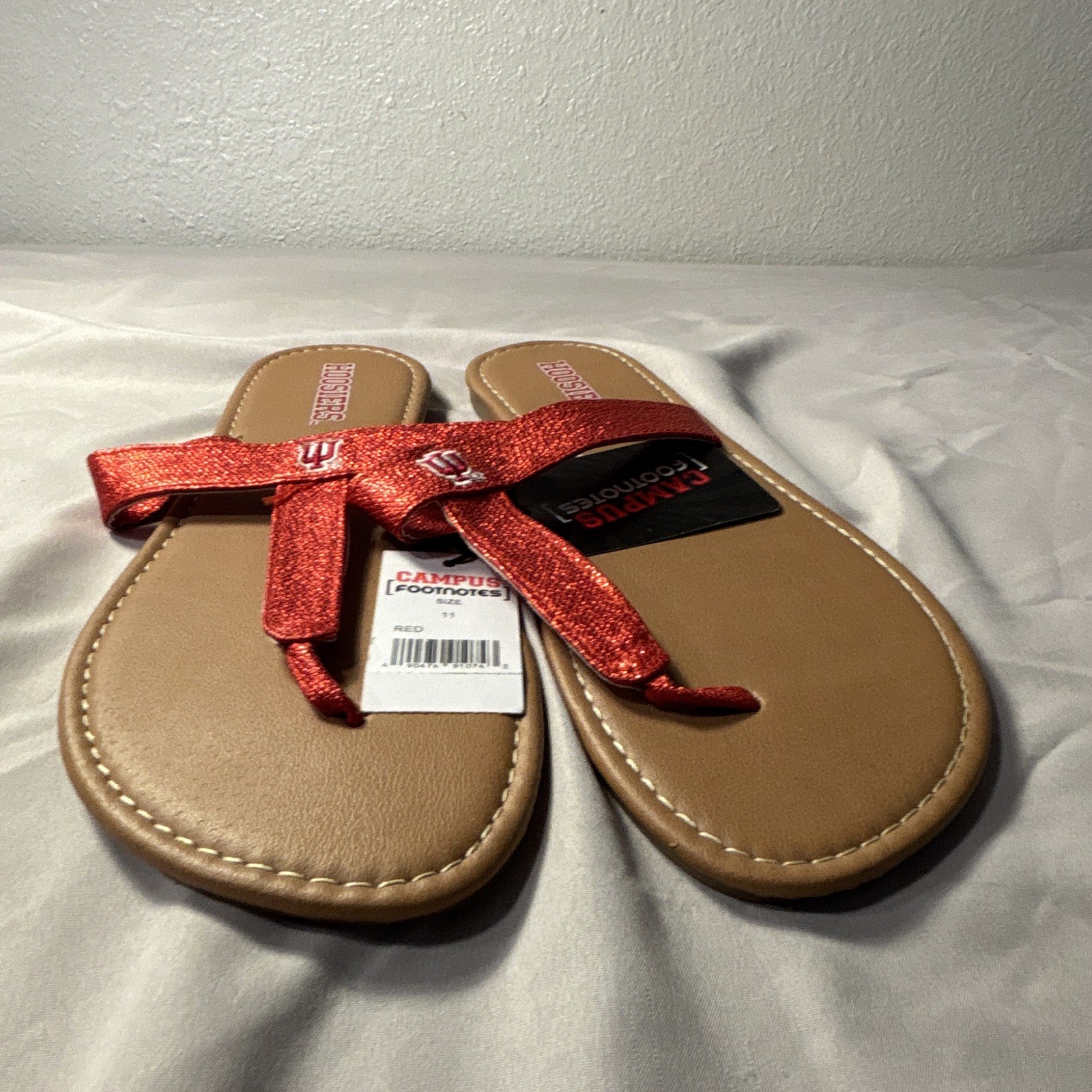 Campus Footnotes Women’s Thong Slip On Sandals Red Glitter Strappy Hoosiers 11