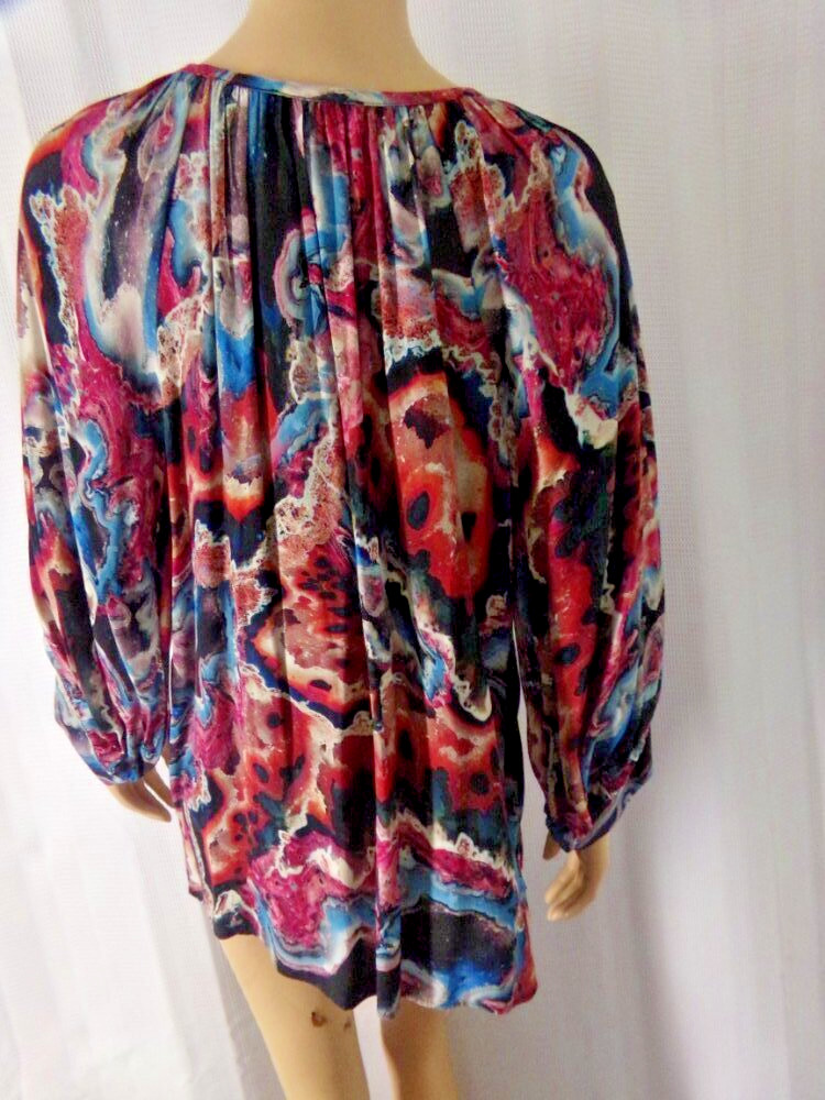 KAREN KANE Blouse Top Peasant Large Berry Mountains Multi color loose fit NWT
