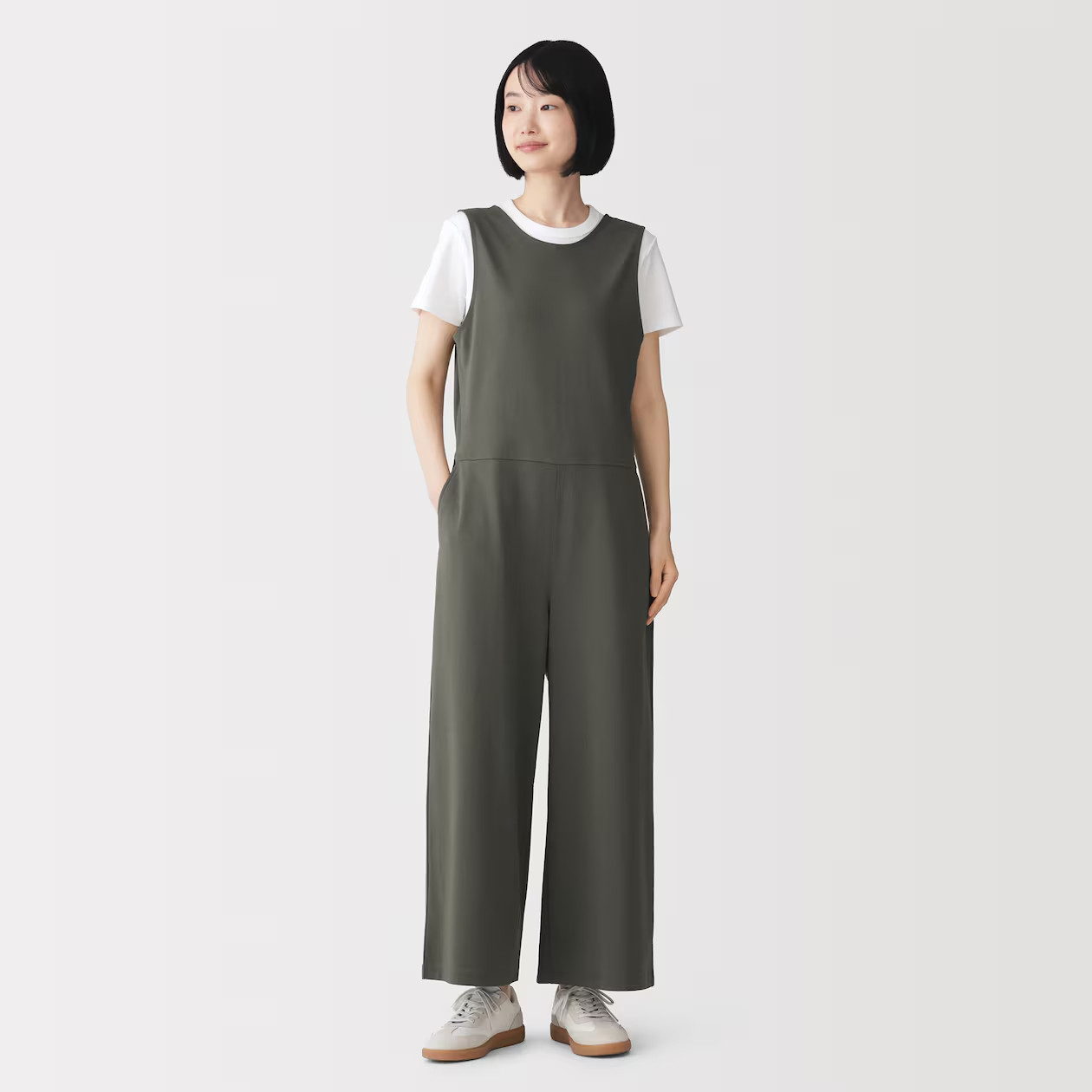 MUJI Womens Smooth Ponte Jumpsuit Khaki Green FedEx