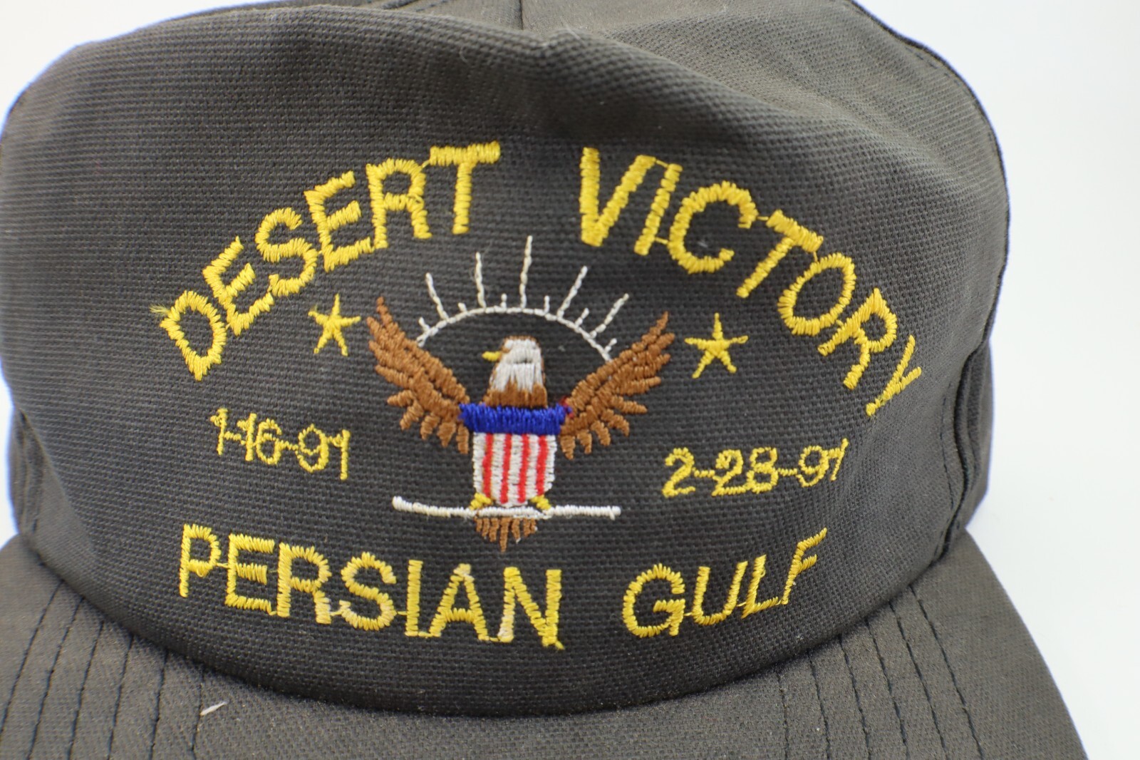 Triple Stitch Naval Hat/Cap DESERT VICTORY PERSIAN GULF Black Fabric Embroidered