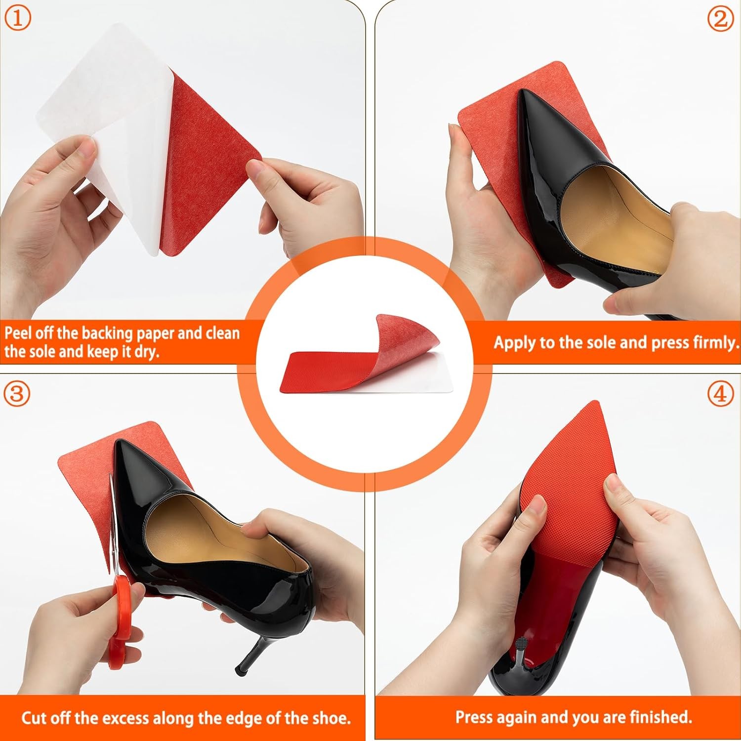Red Sole Protectors, 4 Pcs Self-Adhesive Shoe Bottom Medium, 6″ by 4″,