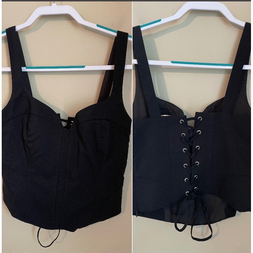 LA Hearts Black Lace Up Back Corset Top Size S Whimsigoth Vamp Renaissance Goth