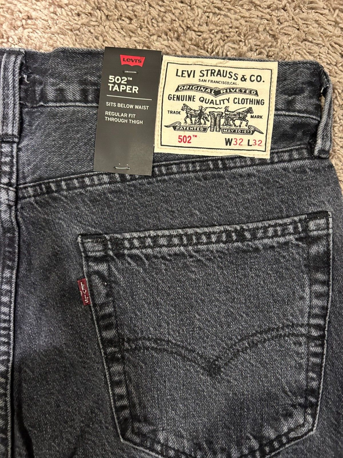 LEVI’S PREMIUM WELLTHREAD 502 TAPER JEANS FADED BLACK SIZE 32X32 NWT RT$128 0005