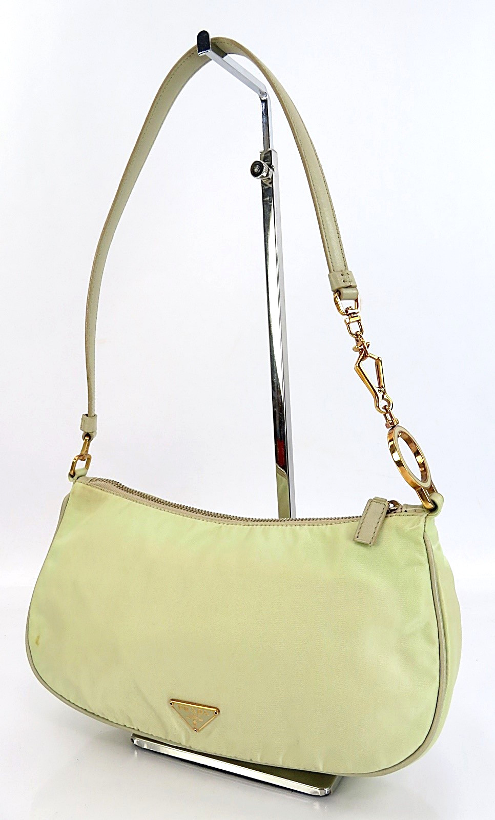 Authentic PRADA Beige Nylon and Leather Shoulder Bag Pouch Purse #63259
