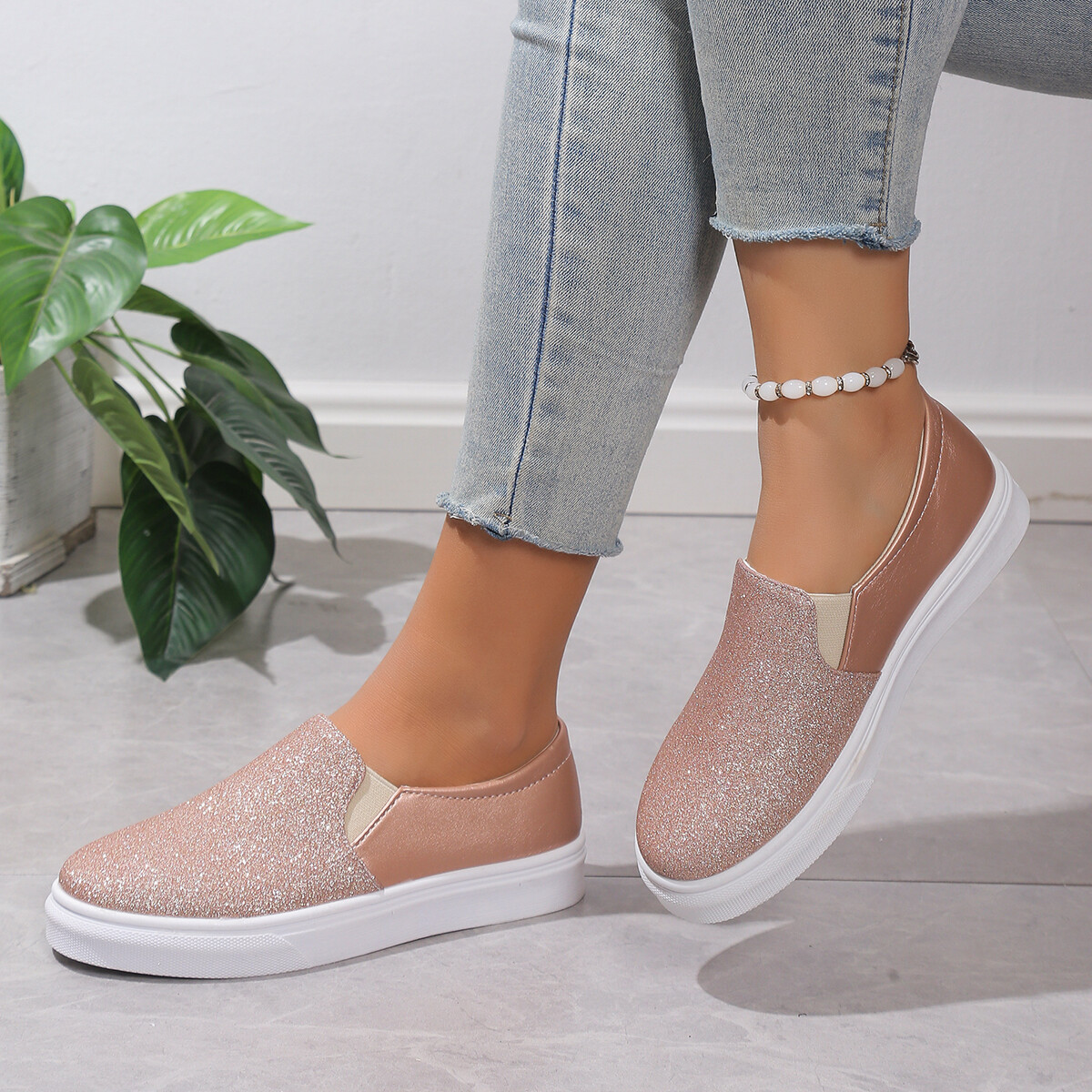 Women’s Slip on Shoes Loafer Flats Sneakers Memory Foam Casual Comfort Glitter C