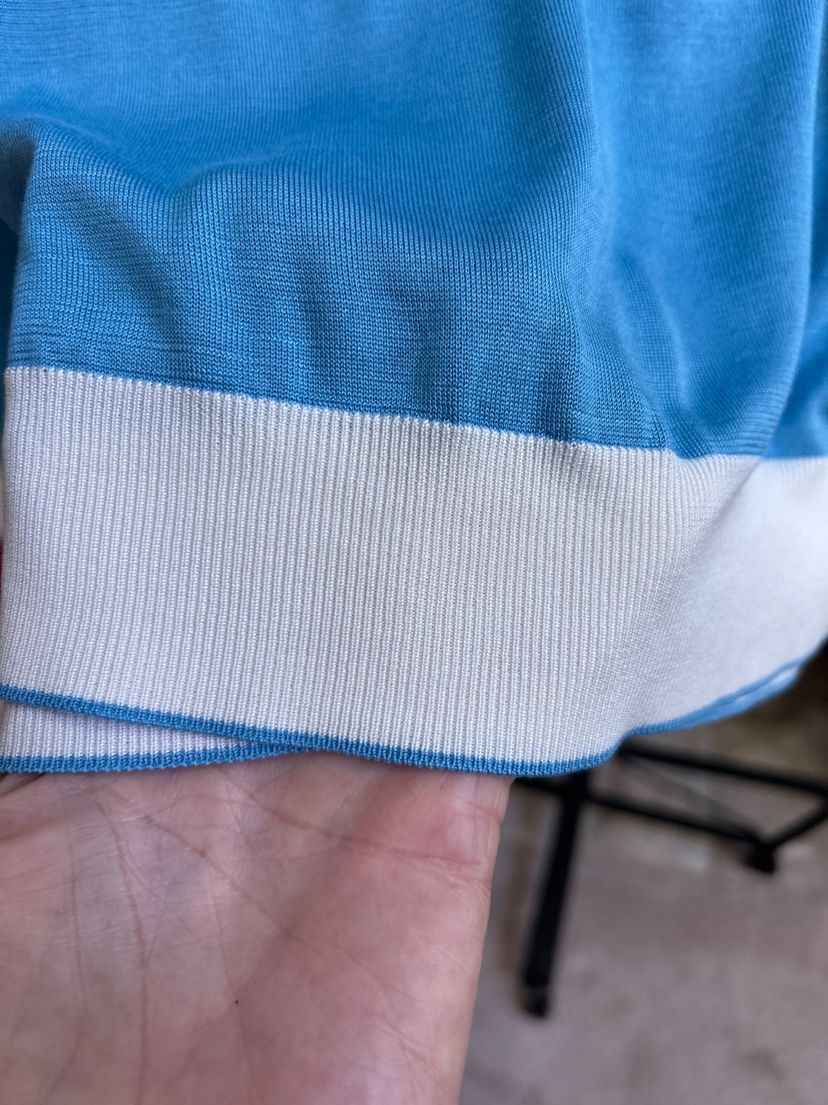 STEFANO RICCI men’s 100% silk quarter zip polo shirt – blue / white – size XL