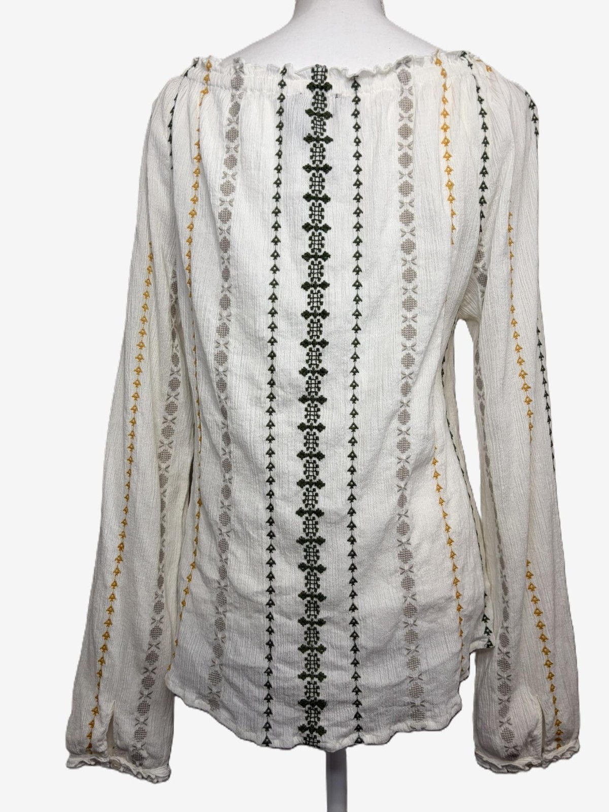 Karen Kane XL White Embroidered Boho Top 100% Cotton Long Sleeve Cottagecore EUC