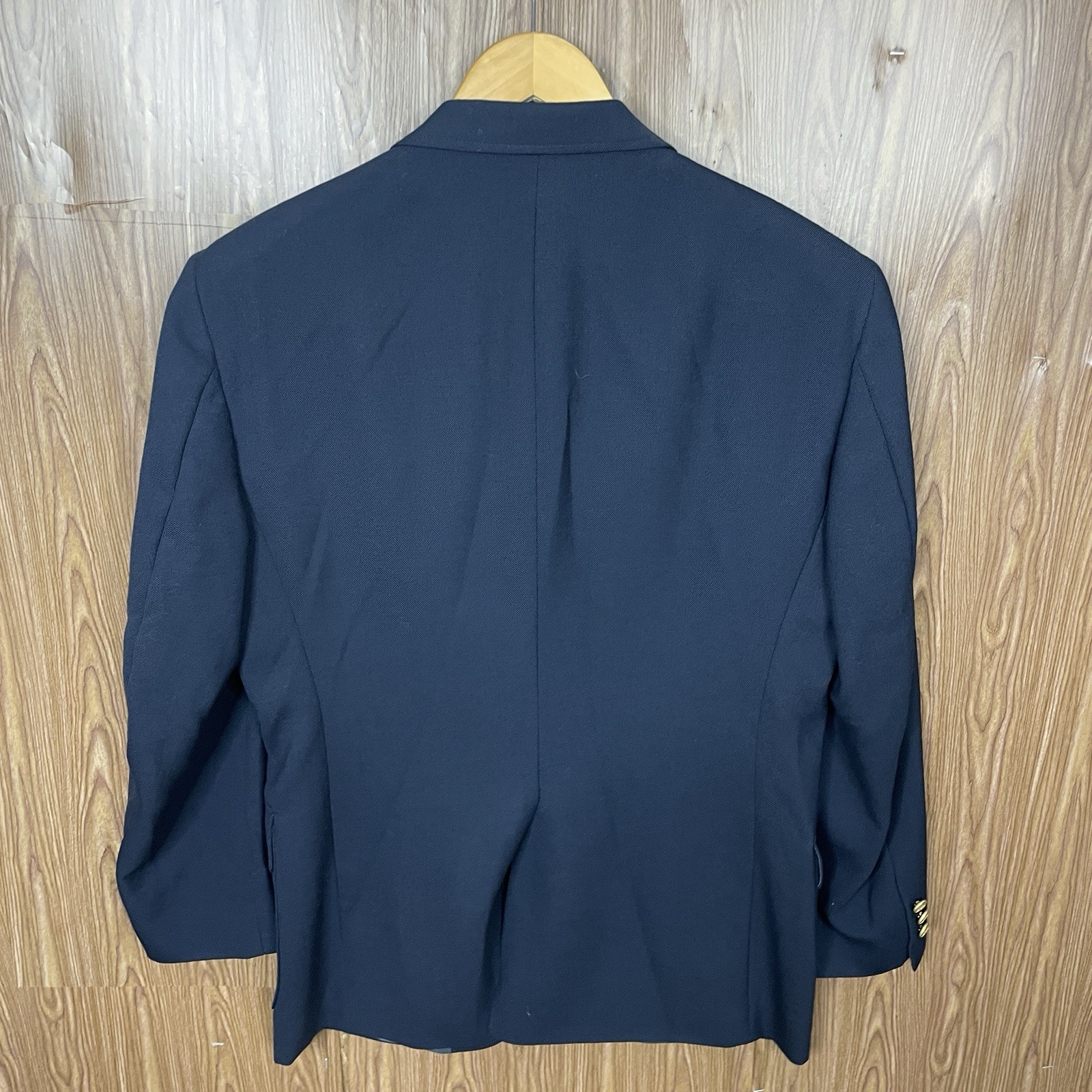 Stafford Blazer Jacket Mens 40R Blue Solid Polyester Worsted Wool Gold Buttons