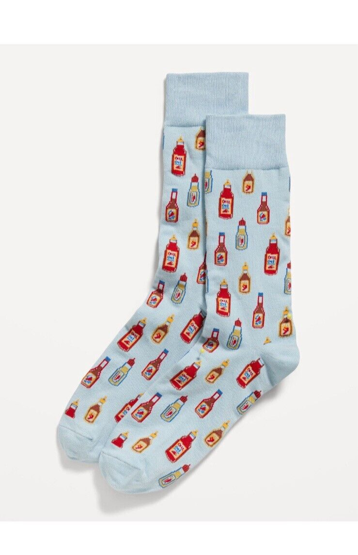 Old Navy Mens One Size Blue Multicolor Hot Sauce Printed Novelty Statement Socks