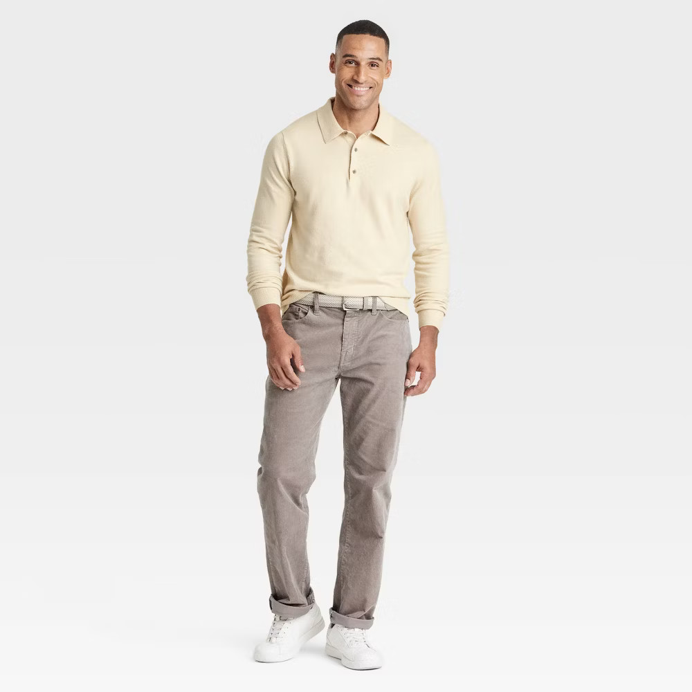 Men’s Polo Collared Pullover Sweater – Goodfellow & Co Woodash L: Lightweight