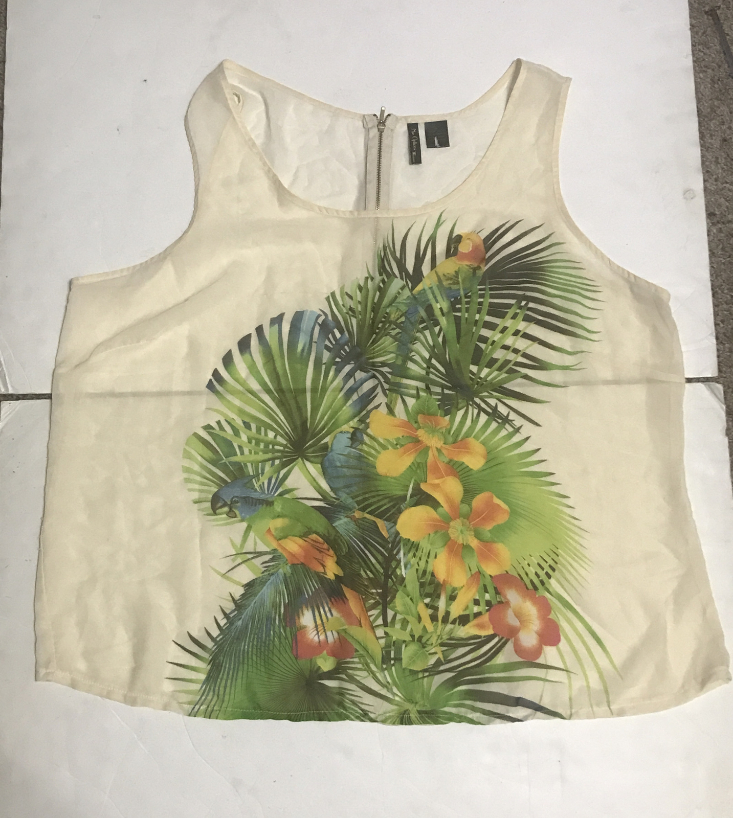 Nue Options Blouse Size 2X Beige Floral Sheer Sleeveless 2611
