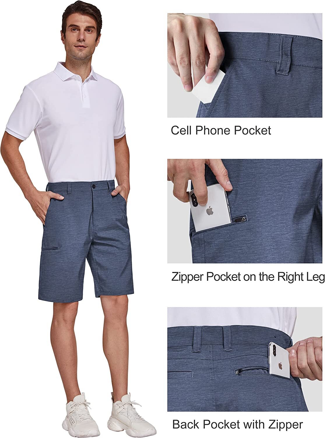 Men’s Golf Shorts Stretch Chino Lightweight Quick Dry Flat Front Work Half Pants