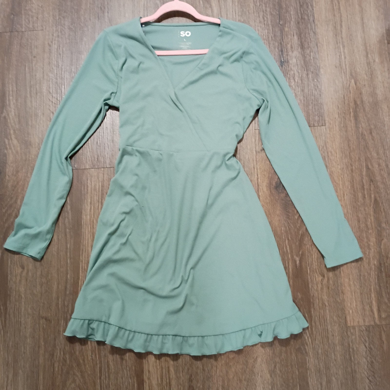 SO Sage Green Long Sleeve Ruffle Hem Dress Size L