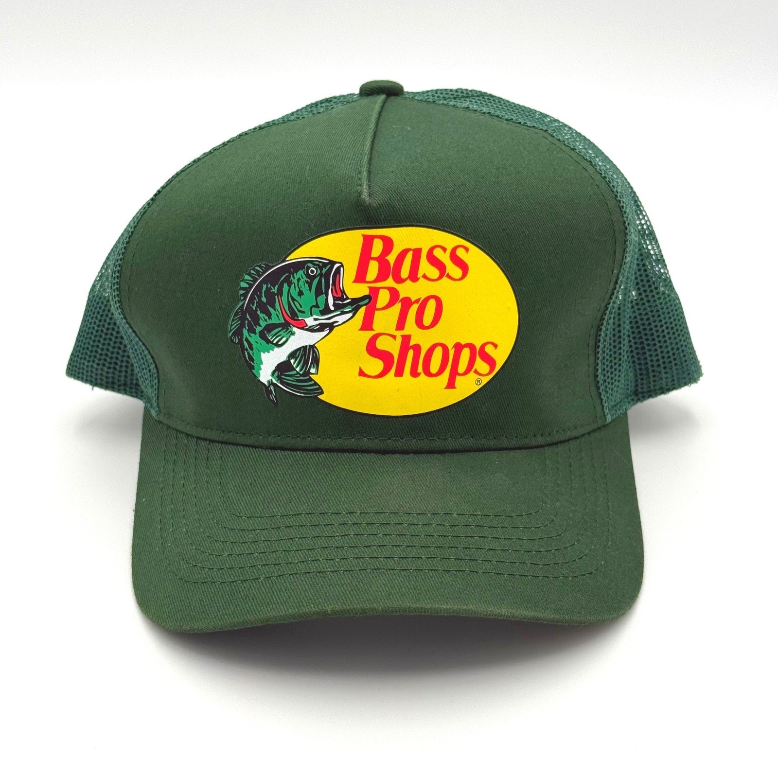 Bass Pro Shops Trucker Hat Green Mesh Snapback Fishing Cap One Size Fits Most