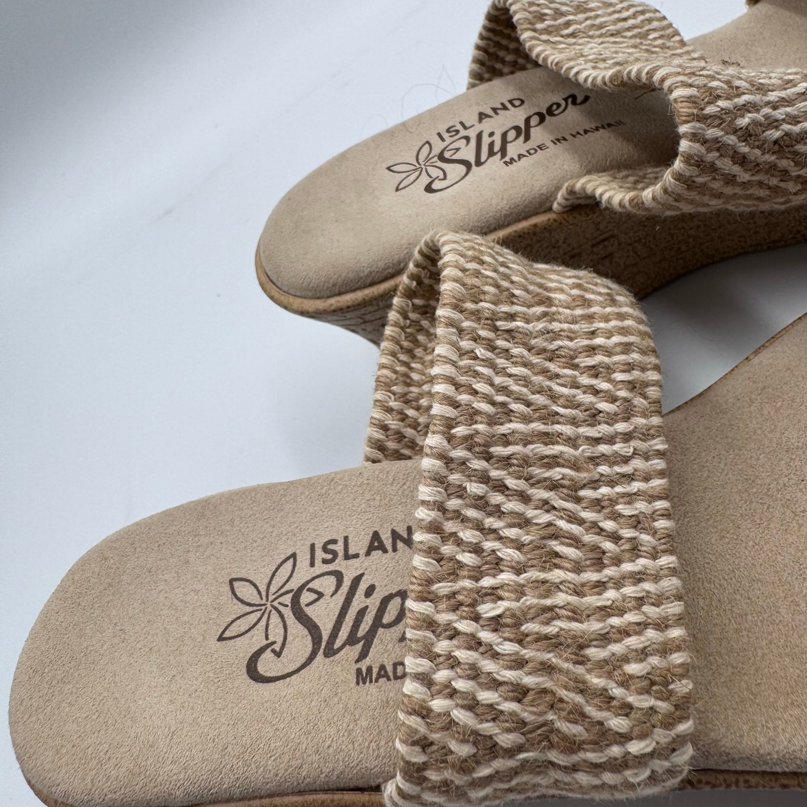 Island Slipper Wedge Slide Sandal, Platform, Elastic Woven Natural Tan Size 7
