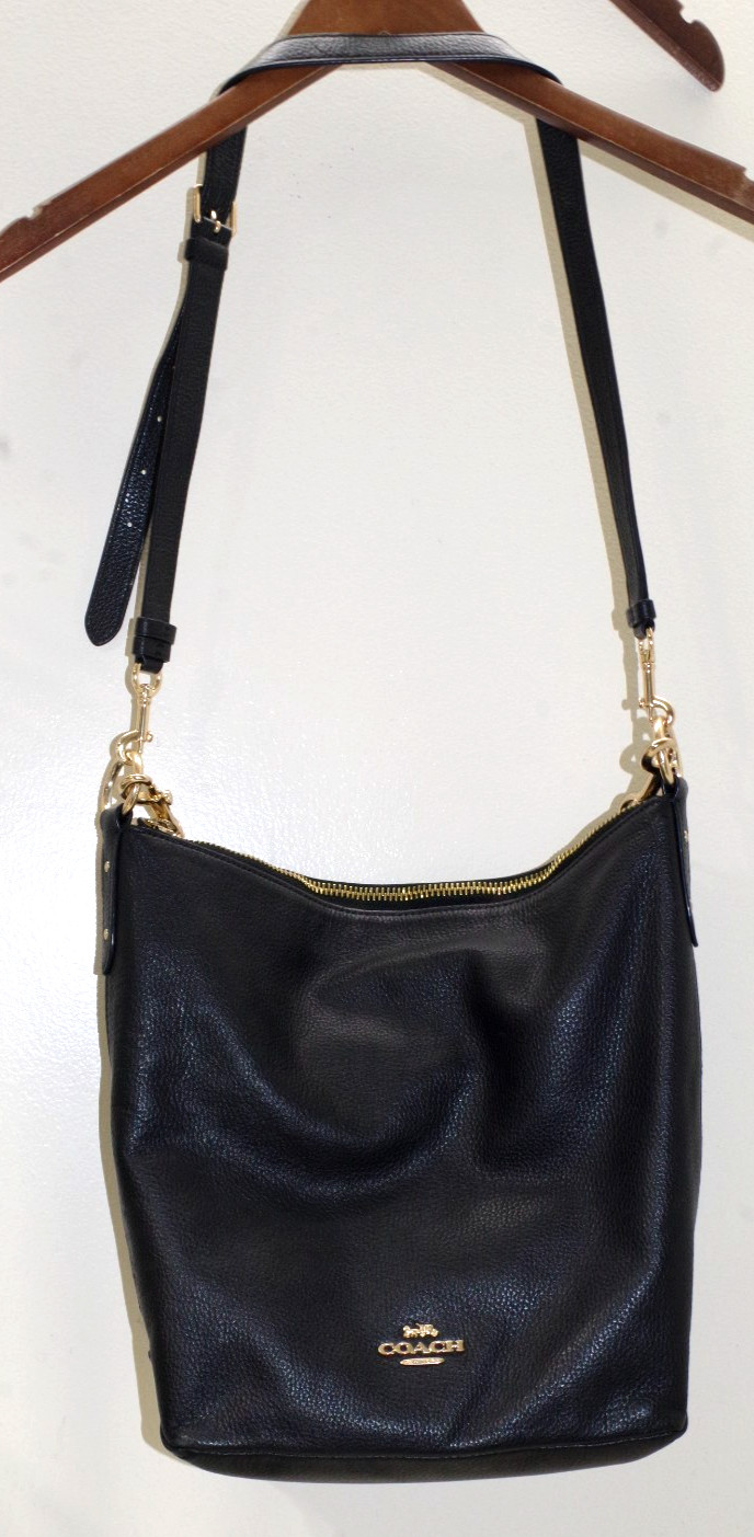 P3 COACH Bag Black Abby Duffle Pebbled Leather Gold Zip Black Double Straps