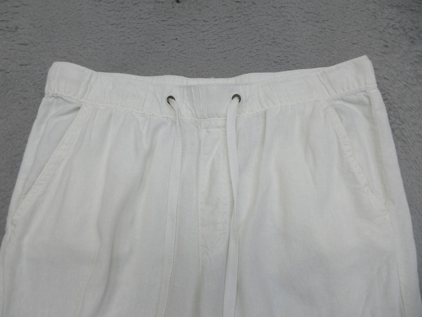 Womens L White Linen Blend Cargo Jogger Pants Drawstring Coastal Beach Utility