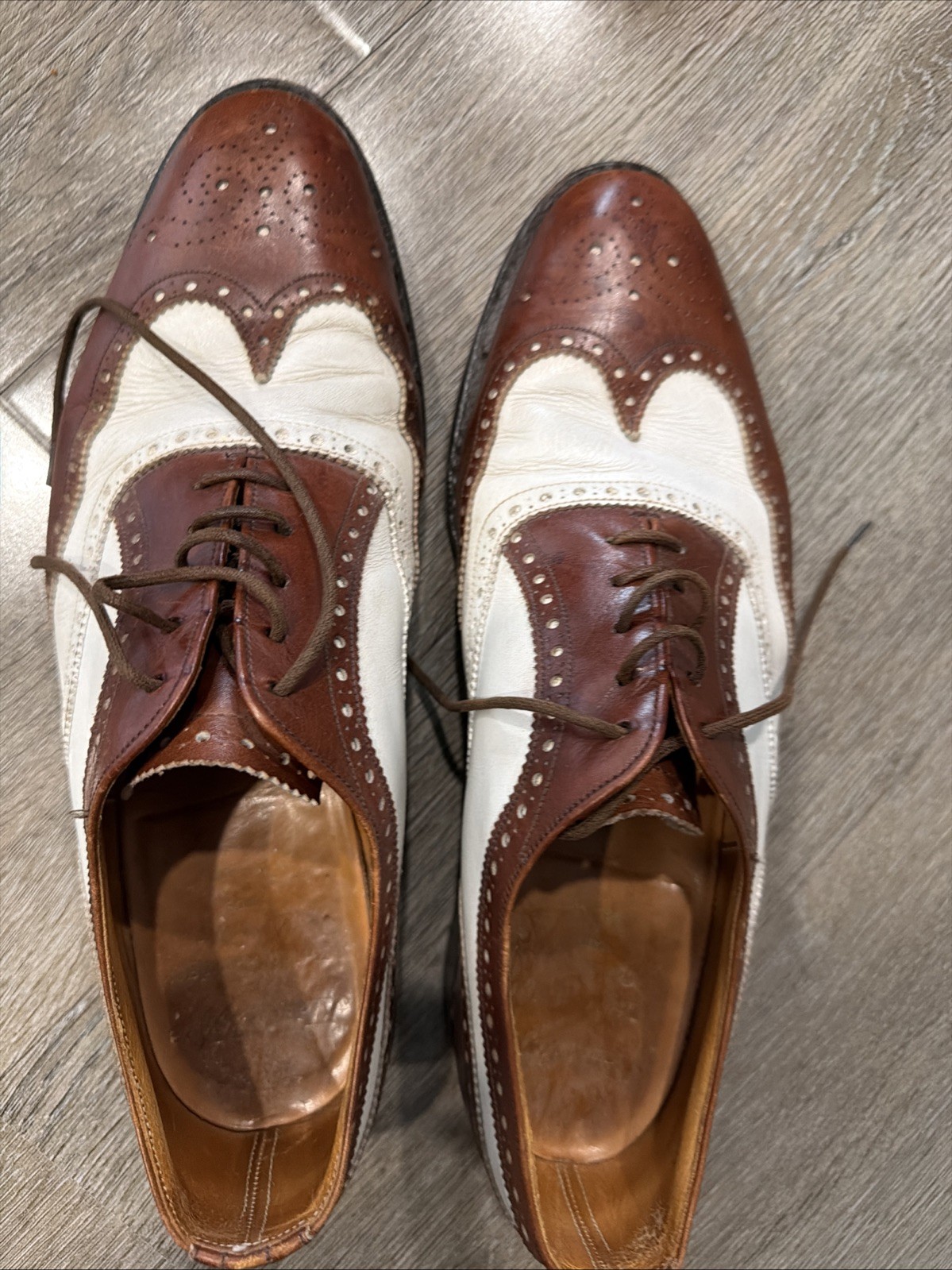 Alan McAfee Knights Bridge Collection Brown/White Leather Wingtip Oxford US 8.5