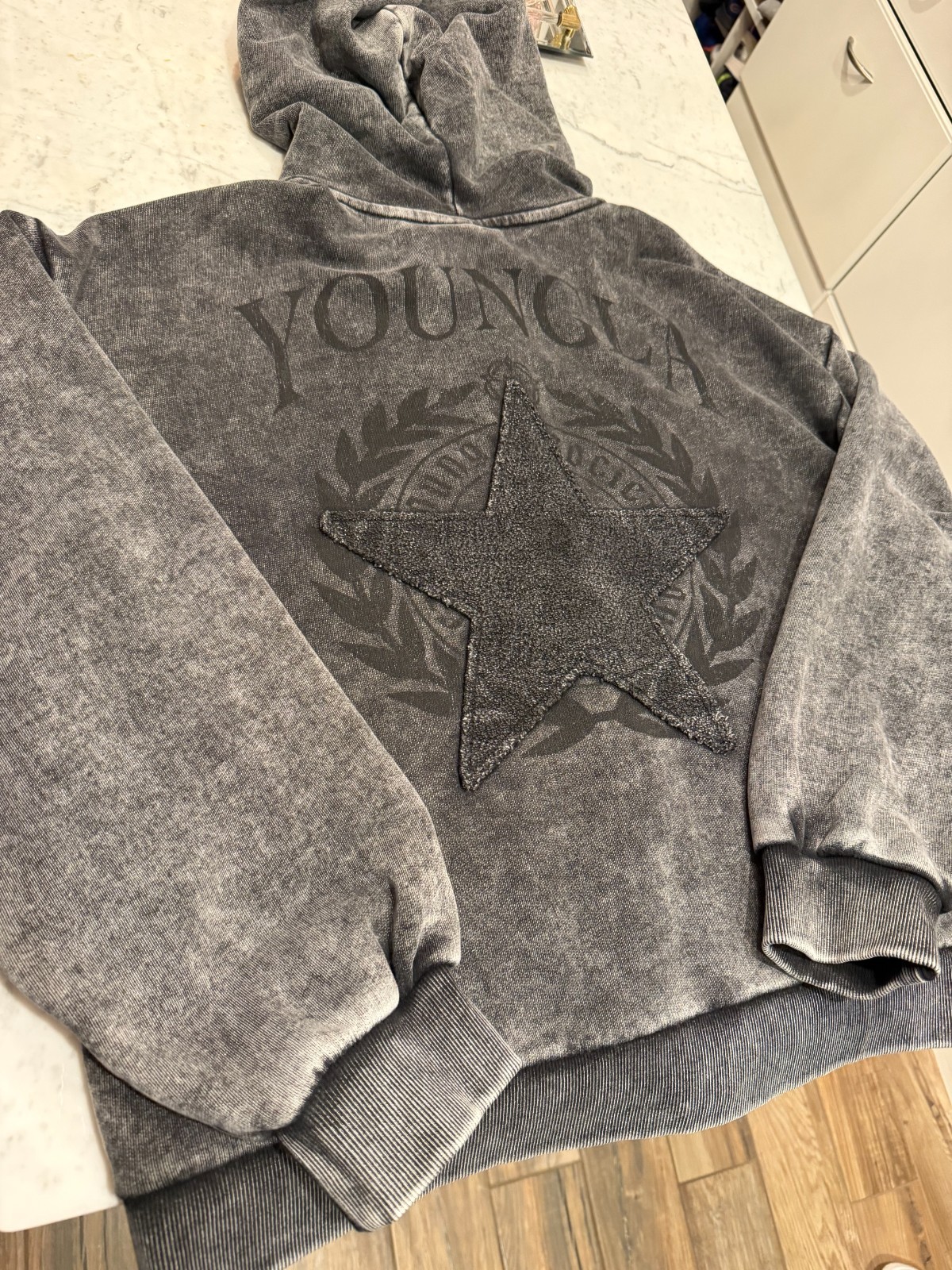 YoungLA – Mens Large Grey Wash- 5149 – Star Crest Hoodie- Sold Out! In hand!
