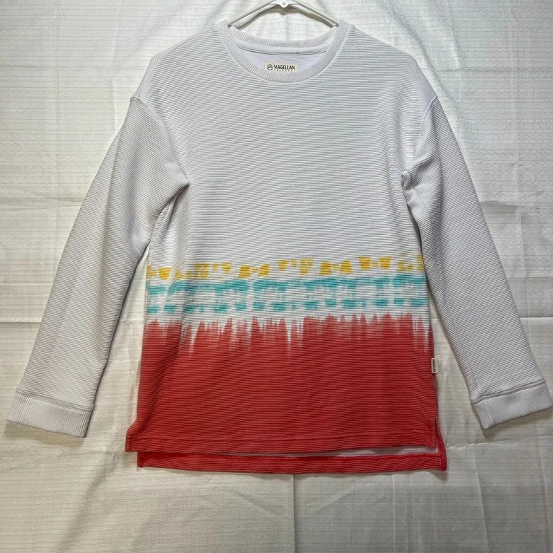 Magellan Outdoors Womens XL White Coral Dip Dye Ribbed Long Sleeve Sweatshirt