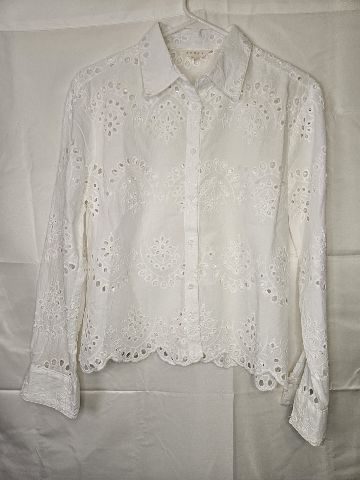 Adiva White Embroidered Eyelet Button-Down Shirt