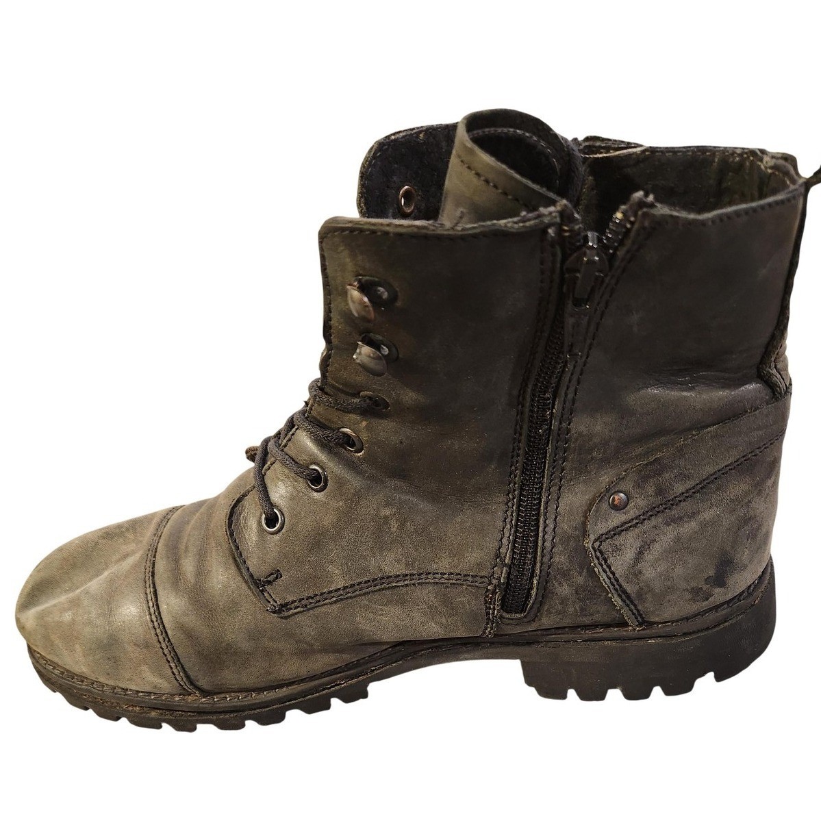 Tacco Boots Mens Size 8.5 Gray Leather Combat Ankle Lace Up Zip Vibram Sole
