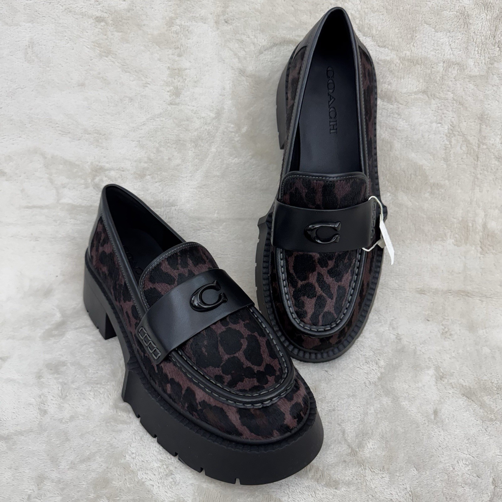 Coach Leah Platform Leopard Print Haircalf Loafers Women 8.5B NWOB CCH55