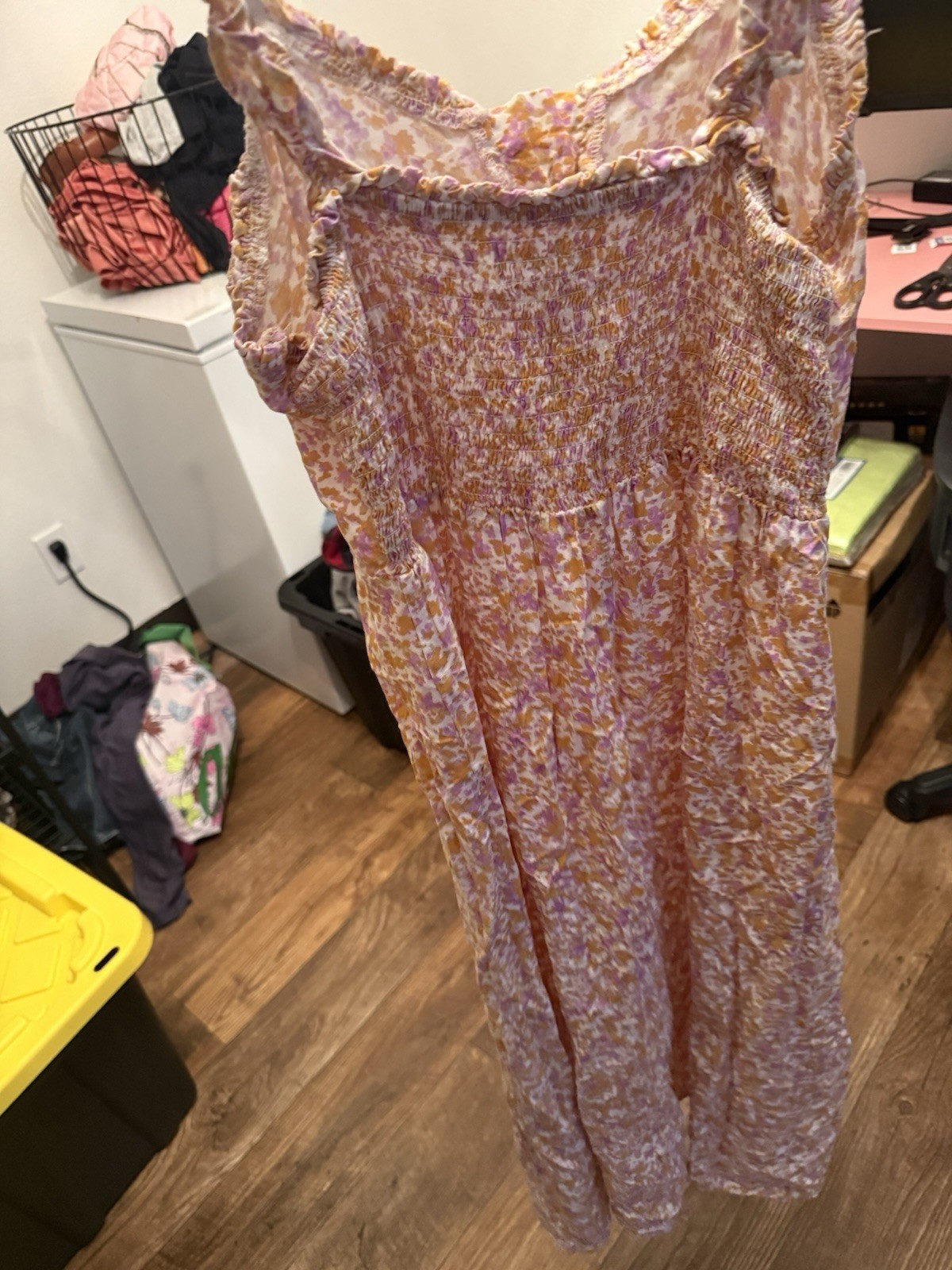 Japna Pink Beige Purple Floral Sleeveless Tie Front Ruffle Viscose dress M
