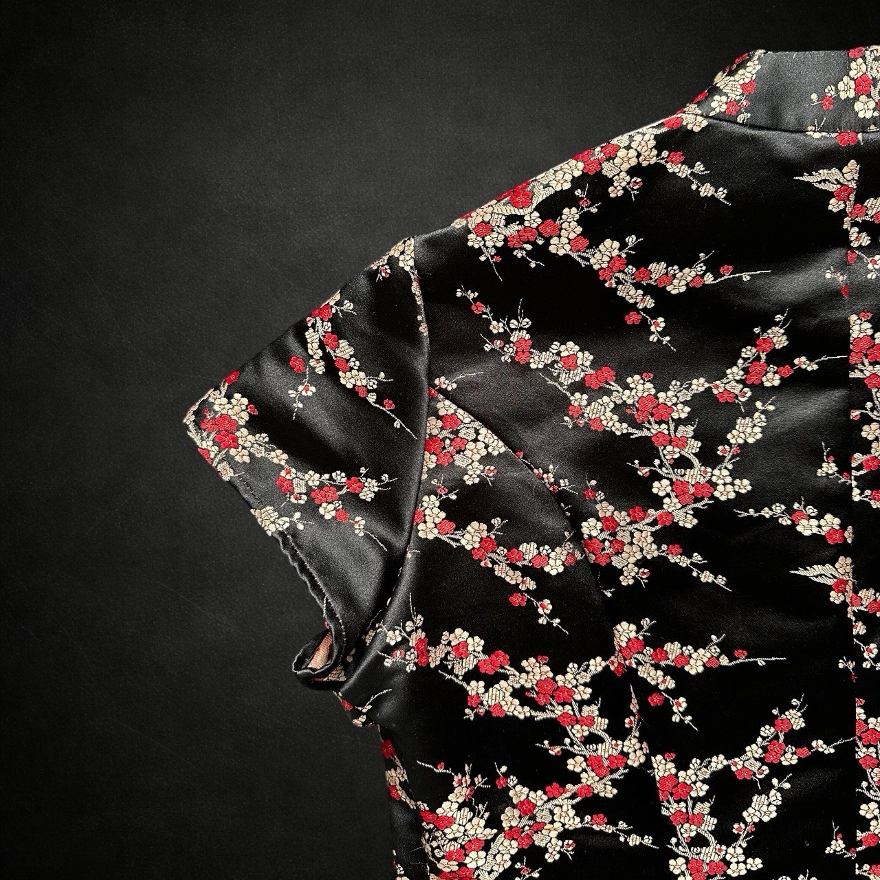 Principles Womens Y2K Asian Inspired Top 14 Black Red Floral Fitted Blouse 90s
