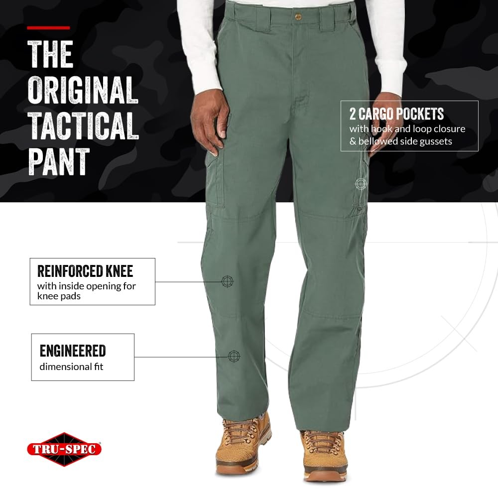 Tru-Spec 24-7 Tactical Pants for Men , Water-Resistant Olive Drab – 30W x 34L
