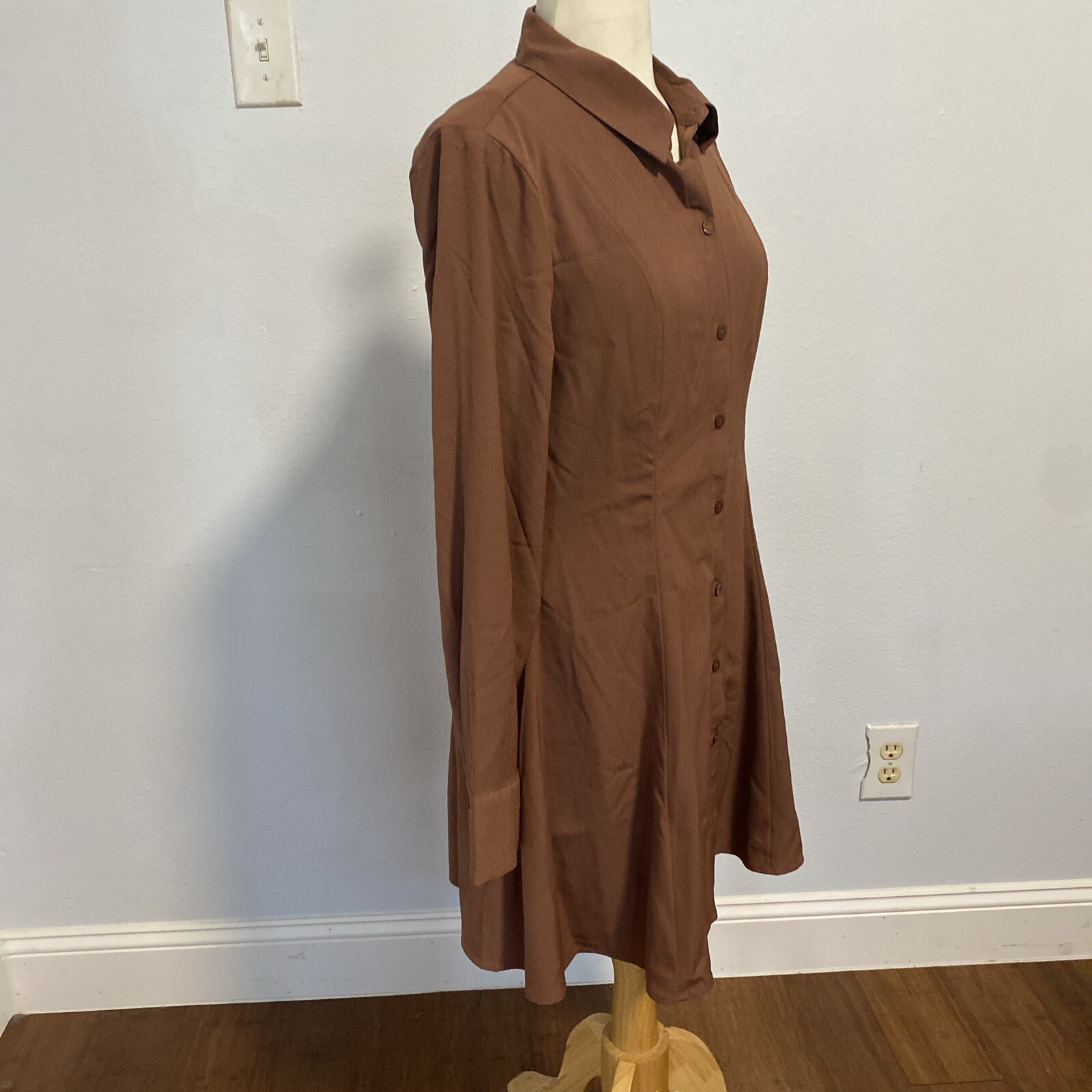 Abercrombie Fitch Mini Dress M Brown Poplin Trapeze Shirt Fit Flare Minimalist