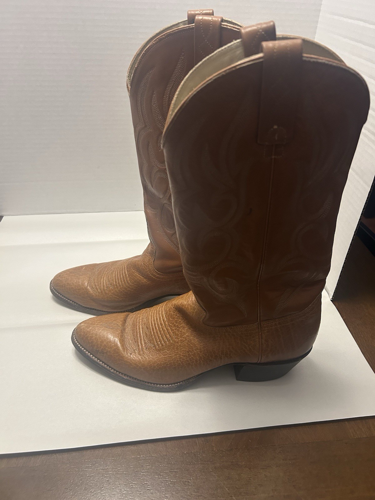 Vintage Men J Chisholm Western Boots 919 42239 Tan 10.5D USA Cowboy Handcrafted