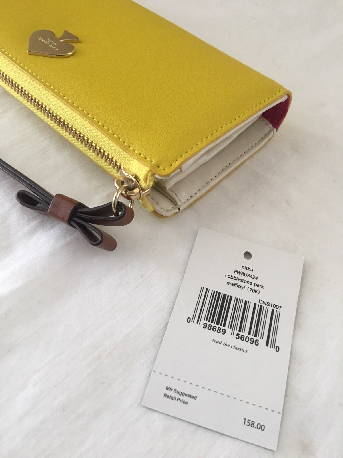 NWT Kate Spade Nisha Cobblestone Park Zip Around Wallet, Graffitiyl (708)/Yellow