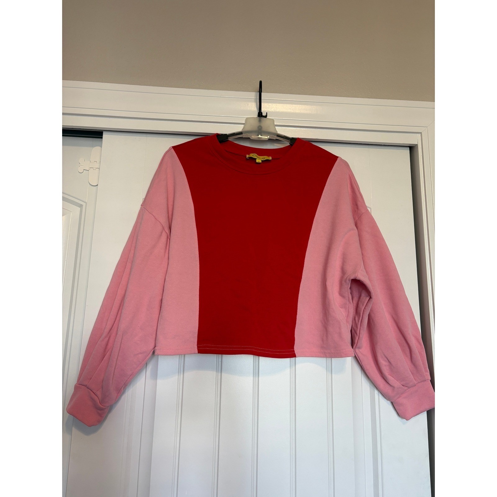 Circus NY by Sam Edelman Pink Red Colorblock Cropped Sweatshirt Womens Small